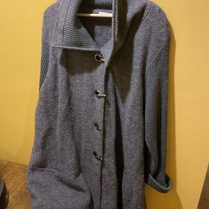 Susan Bristol Ribbed Sweater Knit Tunic Wool Plus Size 2X Gray Cardigan